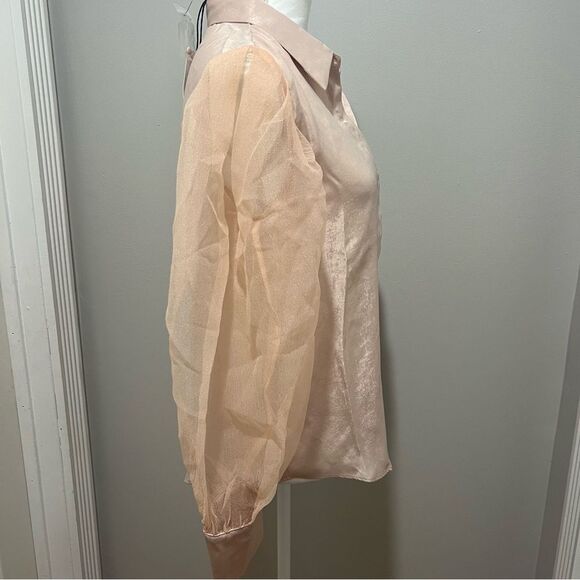 NWT Anthropologie Grey Lab organza sleeve button down blouse in blush sz medium - Picture 7 of 10